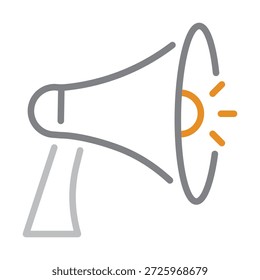 Megaphone line icon. Loudspeaker gray and orange sign. Bullhorn symbol. Speaker, announcement, message concept. Editable stroke. Vector illustration. Isolated on a white background. Flat design
