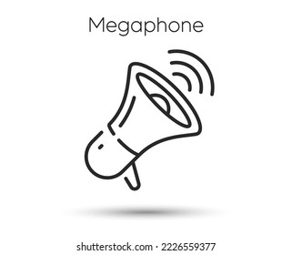 Megaphone line icon. Loudspeaker sign. Promotion offer symbol. News or protest speaker. Illustration for web and mobile app. Line style megaphone icon. Editable stroke protest bullhorn. Vector