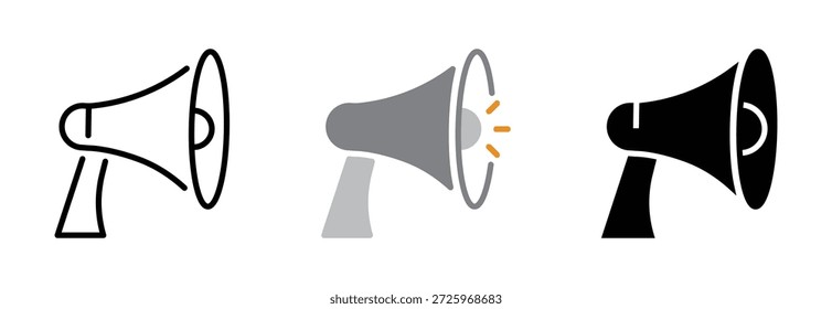 Megaphone line icon set. Loudspeaker colorful icons. Bullhorn sign, symbol collection. Speaker, announcement, message concept. Editable stroke. Vector illustration. Isolated on a white background.