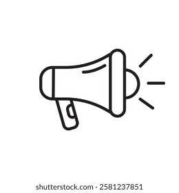 Megaphone line icon. Simple loudspeaker outline. Minimal bullhorn shape. Vector sound symbol.