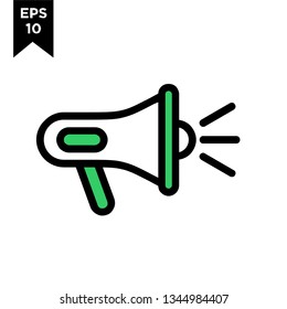 megaphone line outline with green color new icon designs logo vector illustration template
