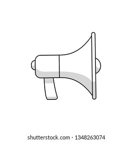 Megaphone linear icon with shadow, loudspeaker vector symbol