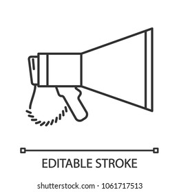 Megaphone linear icon. Thin line illustration. Breaking news. Announcement. Bullhorn. Contour symbol. Vector isolated outline drawing. Editable stroke