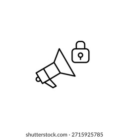 Megaphone and lock. Controlled announcement, access restricted broadcasting. Pixel perfect, editable stroke vector icon