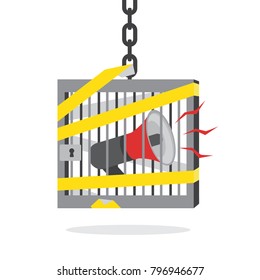 Megaphone locked inside prison and isolated by yellow ribborn