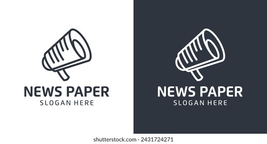 Megaphone logo design template with news paper documents and with abstract line model graphic design vector. Symbol, icon, creative.