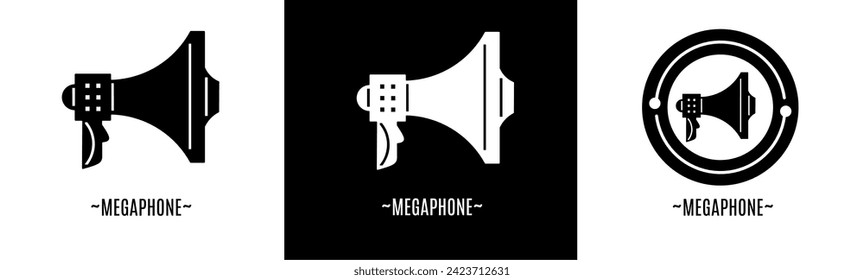Conjunto de logotipos Megaphone. Colección de logotipos en blanco y negro. Vector de material.