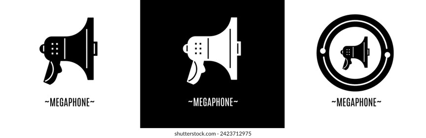 Conjunto de logotipos Megaphone. Colección de logotipos en blanco y negro. Vector de material.