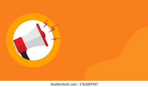 Megaphone loud speaker attention important information message banner or loudspeaker caution alert notice announcement warning concept vector flat cartoon, breaking news advertisement template