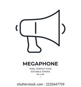 Megaphone and loud speaker editable stroke outline icon isolated on white background flat vector illustration. Pixel perfect. 64 x 64.