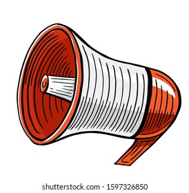 megaphone, loud speaker hand drawn engraved sketch drawing vector
