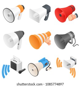 Megaphone Loud Speaker Icons Set. Isometric Illustration Of 9 Megaphone Loud Speaker Vector Icons For Web