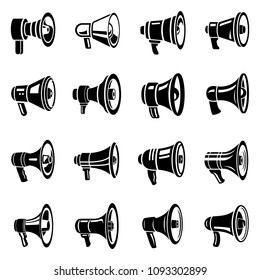Megaphone loud speaker icons set. Simple illustration of 16 megaphone loud speaker alcohol logo vector icons for web