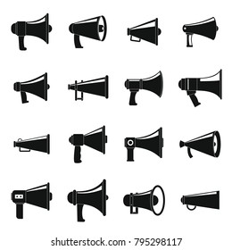 Megaphone loud speaker icons set. Simple illustration of 16 megaphone loud speaker alcohol logo vector icons for web