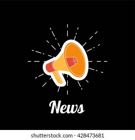 megaphone. Loud speaker Speech joirnalist. announce publication speaker. comming soon. news on blas background vector illustration.