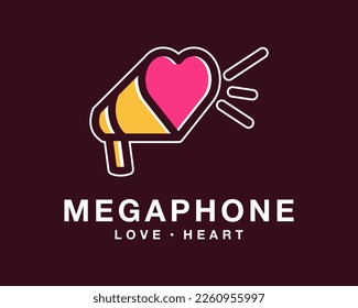 Megaphone Loudspeaker Announce Bullhorn Love Heart Romantic Romance Line Cartoon Vector Logo Design