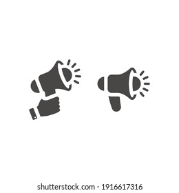 Megaphone Or Loudspeaker Black Vector Icon. Hand Holding Bullhorn Or Blow Horn Symbol