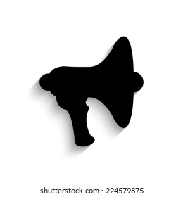 Megaphone, loudspeaker - black vector icon with shadow 