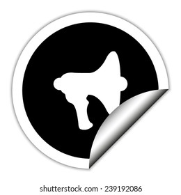 Megaphone, loudspeaker - black vector icon. Round sticker.