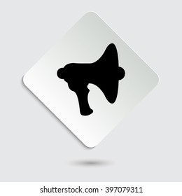 Megaphone; loudspeaker - black vector icon  on a paper button