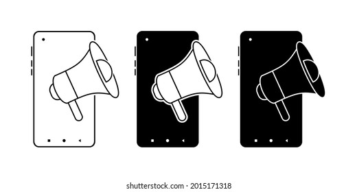 Megaphone or loudspeaker coming out from of smartphone icon. Digital marketing.  Line style icon Illustration vector