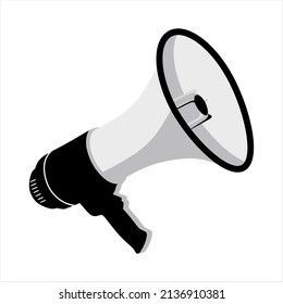 
Icono del vector de conexión del altavoz megáfono. Megáfono blanco y negro sobre fondo blanco
