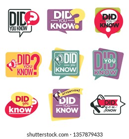 Megaphone or loudspeaker did you know isolated icons attention vector information announcement stickers question or inquiry emblem or logo knowledge marketing and advertisement speech bubbles