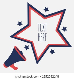 megaphone or loudspeaker flat design isolated & blank speech bubble star cartoon for text. space to write wake up on comic background. attention loud or shout for new announcement or discount vector.