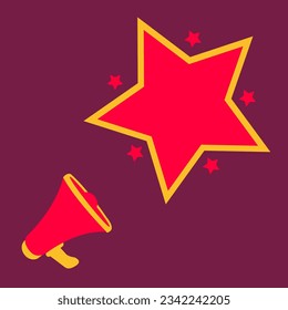 megaphone or loudspeaker flat design isolated. blank speech bubble star cartoon for text. space to write wake up on comic background. attention loud or shout for new announcement or discount vector.