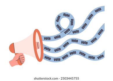 Megaphone, loudspeaker in hand. Voting and elections concept. Vector illustration in flat style