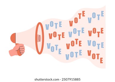 Megaphone, loudspeaker in hand. Voting and elections concept. Vector illustration in flat style