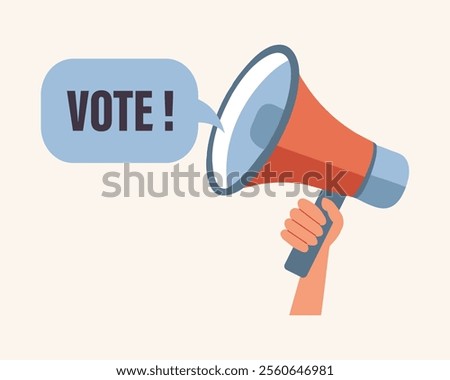 Megaphone, loudspeaker in hand. Voting and elections campaign concept. Flat style illustration