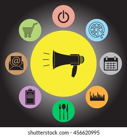 Megaphone, loudspeaker icon. 