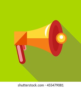 Megaphone, loudspeaker icon in flat style on a green background