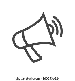 Megaphone, loudspeaker icon in outline style isolated on white background. Vector illustration.