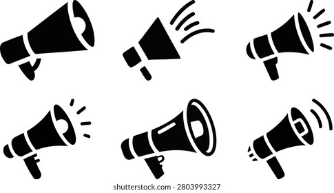 Megaphone loudspeaker icon set with sound wave indicators