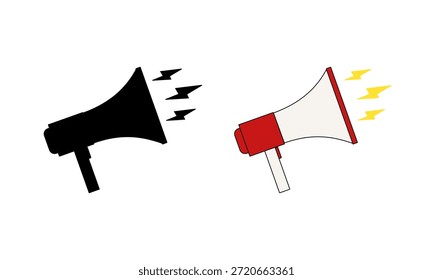 Icono del altavoz del megáfono. Dos estilos de diseño: silueta y color plano