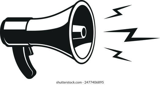 Megaphone or loudspeaker with lightnings symbol of noise isolated on white background. Vector illustration.