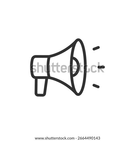 Megaphone or loudspeaker, linear icon. Symbol of alert, notification or announcement. Line with editable stroke.