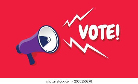 megaphone loudspeaker with message Vote! Cartoon megaphone in comics style.vector illustration.