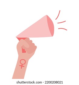 megaphone loudspeaker on a white background. Women's Rights Placard, Girl Power Concept. Women's Rights, Feminism Print