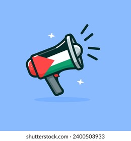 Megaphone loudspeaker with Palestine flag pattern emits sound effects for demonstration protest isolated vector icon illustration