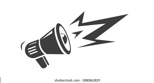 Megaphone loudspeaker shout out attention vector shape icon in vintage retro old black and white style illustration, loud screaming announcement idea, propaganda protest idea