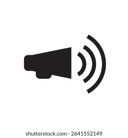  megaphone loudspeaker silhouette icon. Alert or announcement symbol in bold black and sound waves.