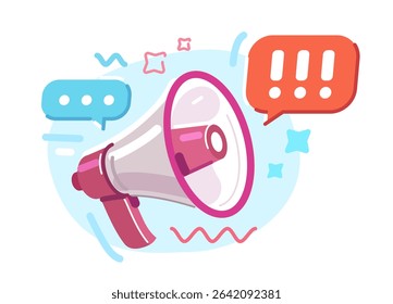 Megaphone, loudspeaker with sound effects. Announcement, promotion, news information, presentation