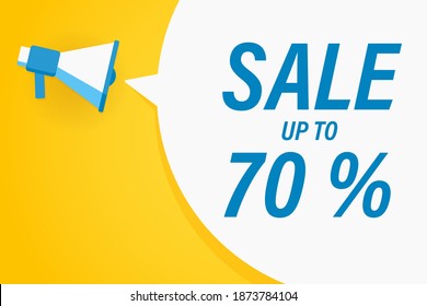 Megaphone or loudspeaker with speech bubble and quote sale. Promotion communication banner. Vector illustration