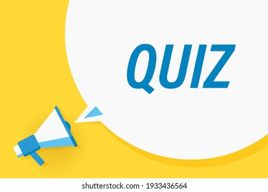 Megaphone or loudspeaker with speech bubble and quote quiz. Promotion communication banner. Vector illustration