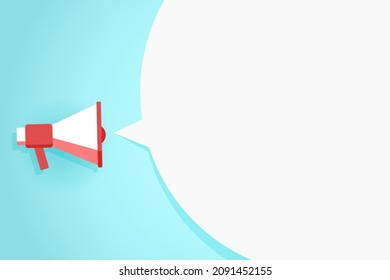 Megaphone or loudspeaker with speech bubble and quote attention please. Promotion communication banner.