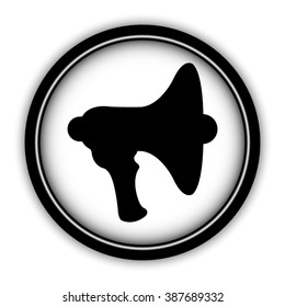 Megaphone; loudspeaker - vector icon; round  button with shadow