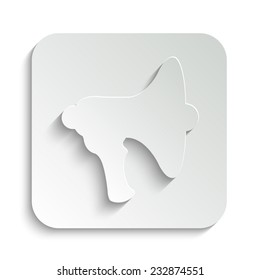 Megaphone, loudspeaker - vector icon with shadow on a grey button